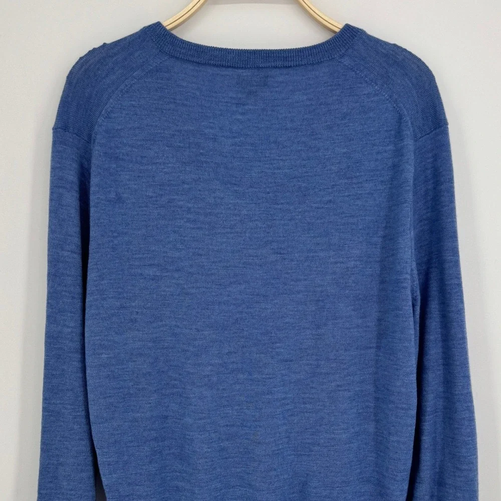 J.Crew Italian Merino Wool V-Neck Sweater Large Blue Slim Fit Tollegno 1900 Soft